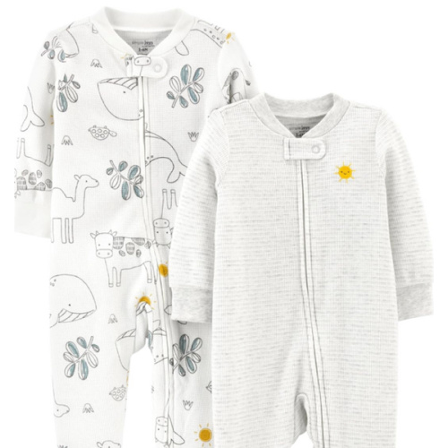 Simple Joys by Carter's Unisex Baby 2-way Zip Thermal Footed Sleep and Play, Pack of 2