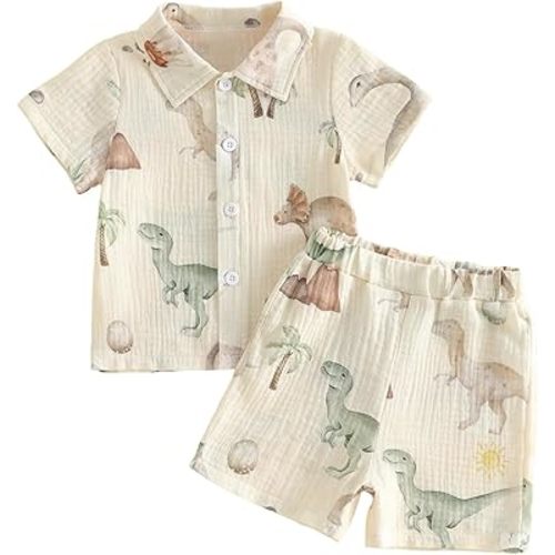 Kupretty Toddler Baby Boy Clothes Tropical Vacation Summer Outfits Button Up Short Sleeves Hawaiian Beach Shirts & Shorts