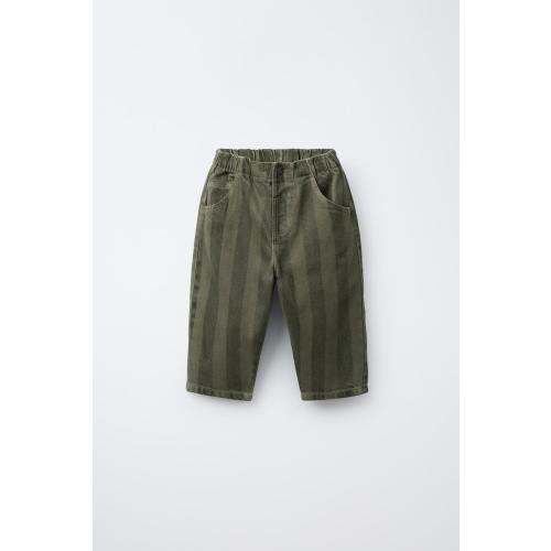 STRIPED BAGGY TWILL PANTS - Khaki | ZARA United States