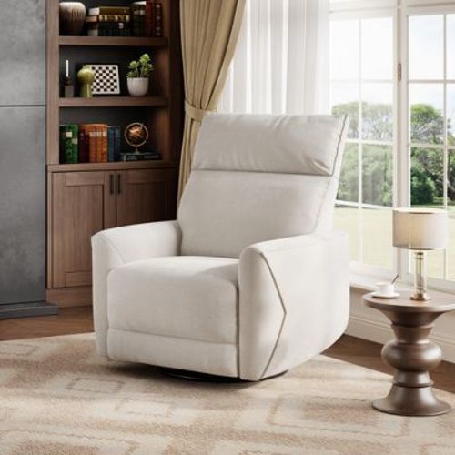 Power Recliner Swivel Rocker Chair – Ergonomic High Back, USB Charging, Swivel & Rocker – Beige Upholstered Single Sofa for Living Room or Nursery