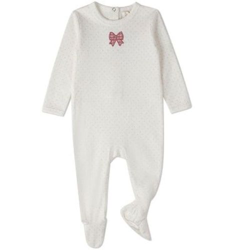 MiniMoi Baby Girls "Put A Bow On It" 100% Cotton Embroidered Polka-Dot Footie Rose 3 Months