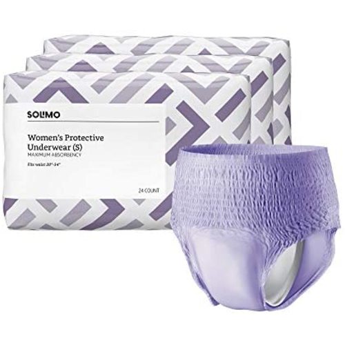 Amazon Brand - Solimo Incontinence & Postpartum Underwear for Women, Maximum Absorbency, Small, 72 Count, 3 Packs of 24