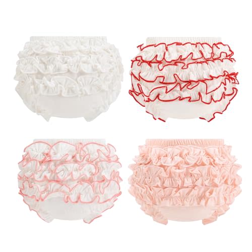 Cotton Bloomers Infant Undies Baby Ruffle Diaper Cover 4-Pack | breathable, soft material, underwear, boxer briefs, ruffle bloomers, photography clothes