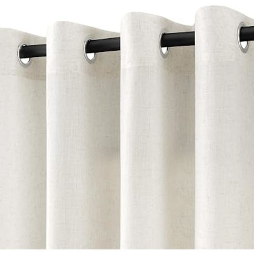 Linen Grommet Curtains 96 Inches Long for Living Room Sheer Floor to Ceiling 8Ft Light Filtering Privacy Curtain for Bedroom Cream Luxury Boho Farmhouse Decor Window Drapes 52x96 Natural Ivory Beige