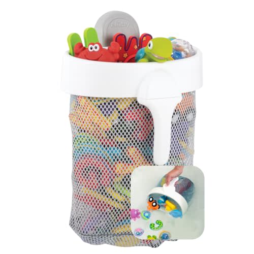 Nuby Mesh Toy Caddy - Bath Toy Storage Organizer with Detachable Suction Hanger - Handle for Easy Scooping - Durable, Quick-Dry Mesh