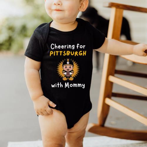Custom Baby Bodysuit Pittsburgh Football Gear Watching with Mommy or Daddy Outfit First Tailgate Newborn Outfit Custom Baby Shower Gift