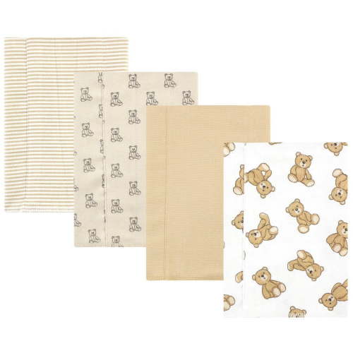 Hudson Baby Unisex Baby Cotton Poly Flannel Burp Cloths, Teddy Bears 4 Pack, One Size