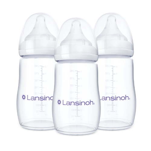 Lansinoh Anti-Colic Baby Bottles, BPA-Free Plastic, 8oz, 3pk, Medium Flow Nipples (Size M), Breastfeeding Bottle, NaturalWave Design, Baby Essentials HSA/FSA Eligible
