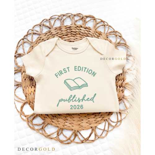 Embroidered First Edition Baby Onesie®, Book Pregnancy Announcement, Published Baby Bodysuit, Librarian Baby Gift, Littlest Book Club Member