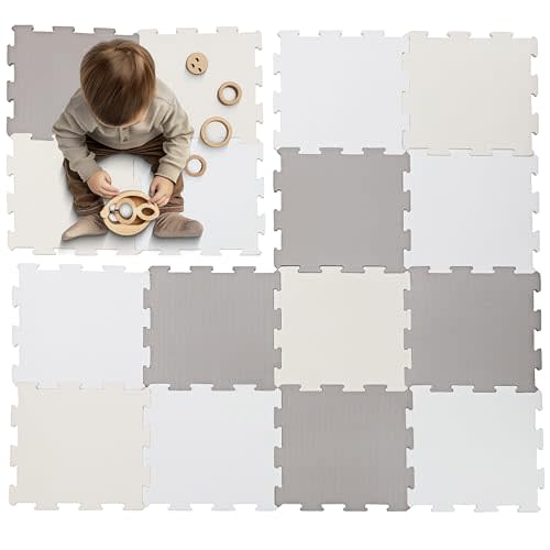Enovoe Soft Baby Play Mat - Non-Toxic, Interlocking EVA Foam Tiles, 16 Pieces - Safe, Cushioned Floor Play Area for Kids, Infants & Toddlers - Ideal for Playrooms, Nurseries, and Home Gyms (12" x 12")