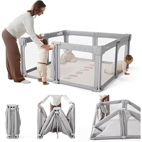 Baby Playpen,Foldable Playpen for Babies and Toddlers,59”x59” Baby Play Pen with Double Doors,Indoor & Outdoor Collapsible Travel Play Yard with Carry Bag(Cationic Light Grey)