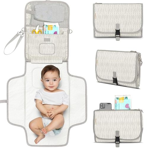 KeaBabies Portable Diaper Changing Pad - Large Waterproof Baby Changing Mat, Compact Travel Diaper Clutch, Functional Pockets Fit Newborn Essentials, Wipeable & Padded Baby Changer (Prism)