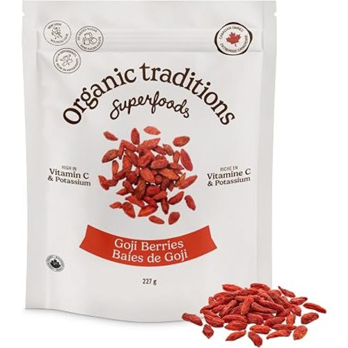 Organic Traditions Sundried Goji Berries, Whole Superfruit Snack, 16oz