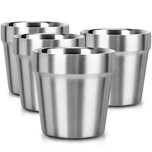 Beasea Mini Stainless Steel Cups, 6 oz Set of 4 Metal Drinking Cups, Stackable 304 Stainless Steel Cups Double Wall Small Metal Insulated Drinking Cups Glasses for Home Restaurant Party Camping