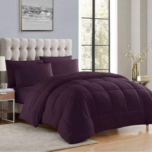 Bed-in-A-Bag Solid Color Comforter & Sheet Set Soft All Season Bedding, Full, Purple