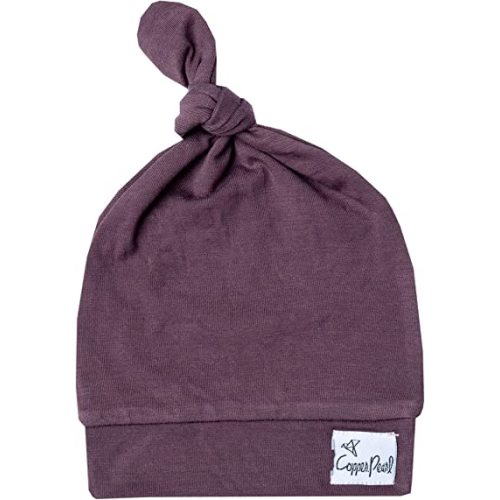 Copper Pearl Baby Beanie Hat Top Knot Stretchy Soft Plum