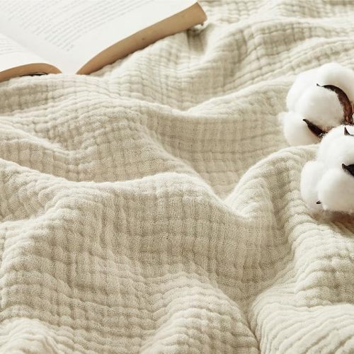 Bedsure 100% Cotton Muslin Blankets for Adults, Large Throw, Linen Beige