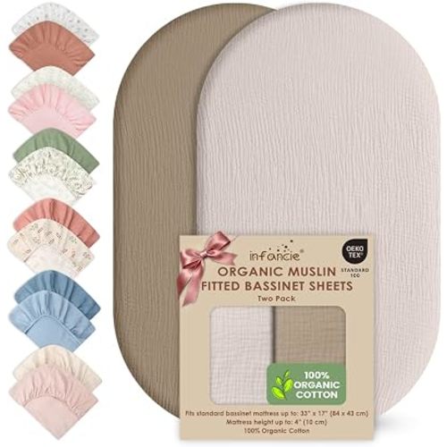 100% Organic Cotton 2 Baby Muslin Bassinet Sheets Unisex 33x17 in