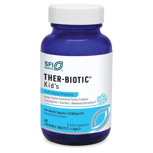 Klaire Labs SFI Health Ther-Biotic Kids Probiotic Chewables - Hypoallergenic Probiotics for Kids - 25 Billion CFU in Prebiotic Inulin - Cherry-Flavored (60 Chewable Tablets)