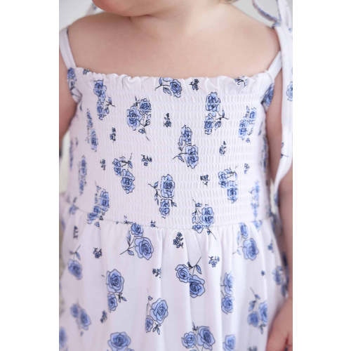 Smocked Twirl Bodysuit in Sapphire Garden | Caden Lane
