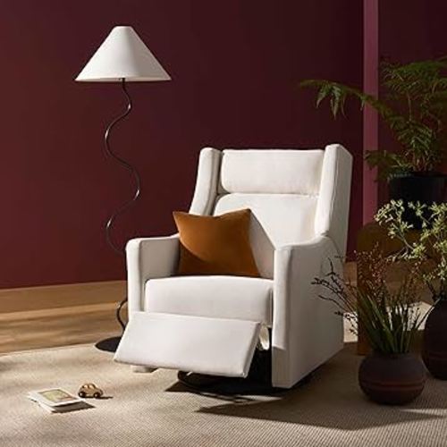 Babyletto Kiwi Plus Power Recliner Chair for Adults w/Headrest & USB Ports - GREENGUARD Certified, Stain Resistant Nursery Glider Rocking Chair - Electronic, 270° Swivel, Performance Cream Eco-Weave