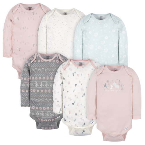 Gerber Baby Gender Neutral Long Sleeve Onesies Bodysuits, 6-Pack, Sizes Newborn - 12 Months