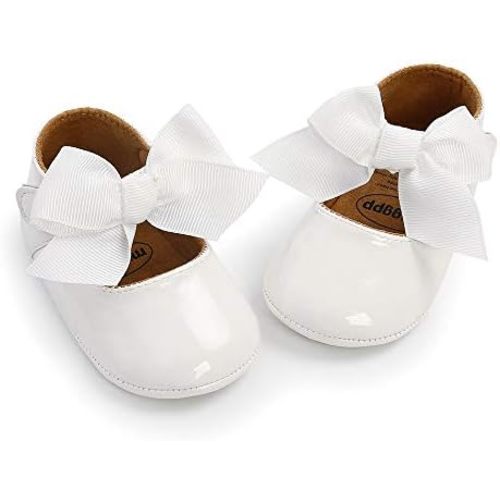 Baby Girls Mary Jane Flats with Bowknot Floral Princess Wedding Dress Shoes Soft Newborn Infant Crib First Walkers Prewalker