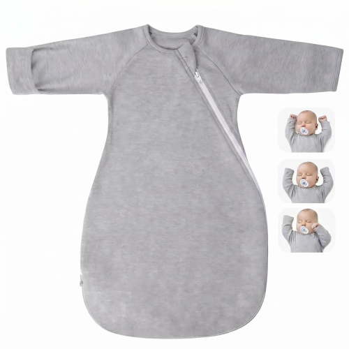 Baby Sleep Sack with Sleeves, 100% Cotton 1.0 TOG Wearable Blanket, Anti-Startle Sleeping Bag with Fold-Over Mittens, 2-Way Zipper,0-3Months