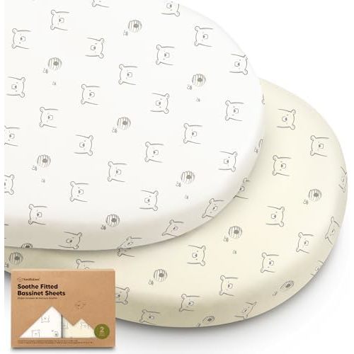 2pk Organic Baby Bassinet Sheets Boys, Girls, Fitted Sheet (Bumble Bear)