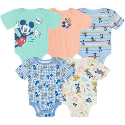 Disney Mickey Mouse Newborn Baby Boys 5 Pack Ribbed Bodysuits Gingham Multi 6-9 Months
