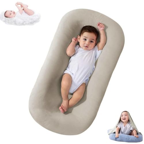 Lucakuins Baby Lounger, Bionic Design Baby Lounger for Newborn 0-24 Months, Soft Organic Cotton Breathable Lounger for Infants (Light Gray)