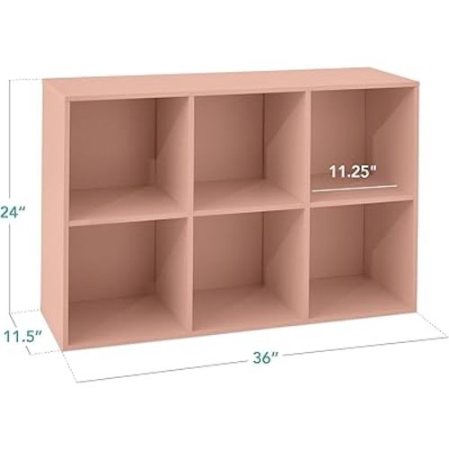 Best Choice Products Kids Bookcase 6-Cube Storage Organizer, 11in Shelf Opening, Bookshelf, Toy Storage, Customizable w/ 3 Removable Back Panels – Light Pink