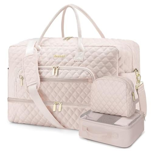 Large Women's Travel Duffle, Weekender with Shoe Compartment, Carry On Overnight Bag, Gym Duffel with Wet Pocket, Hospital Bags for Labor and Delivery 3 PCS Set