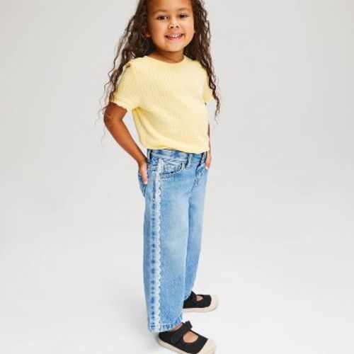 Toddler Girls' Lace Trim Wide Leg Denim Pants - Cat & Jack™ Light Wash 4T