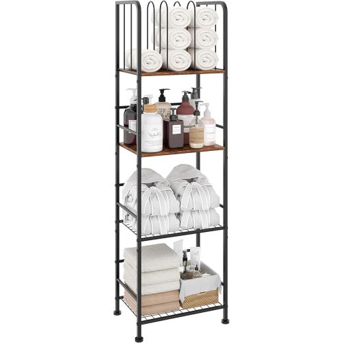 Towel Rack Free Standing 4-Tier M-Shaped Detachable Dividers, Durable Metal Towel Holder, Pool Items Holder, Space-Saving Storage Organizer, Modern Bath Towel Shelf for Bathroom Patent Pending