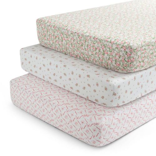 Delta Children 3pk Polyester Fitted Sheets for Standard Crib - Pink Floral