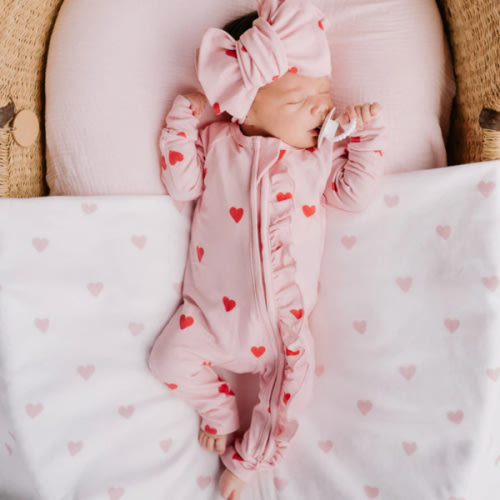 Frill Zip Romper | Red Hearts – Little and Fern