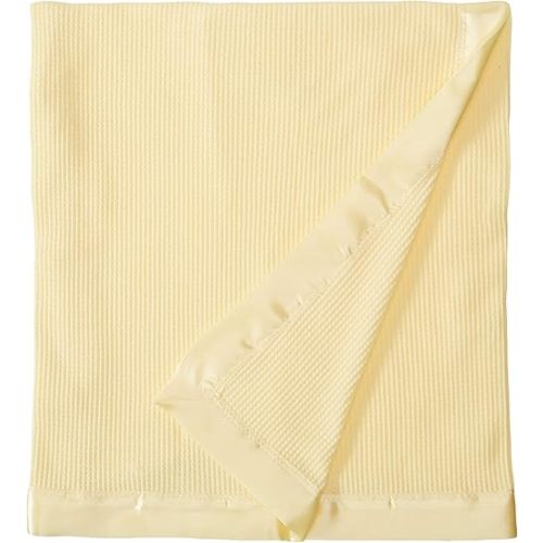 Thermal Waffle Weave Baby Blanket with Satin Nylon Trim (Yellow)