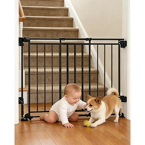 Baby & Dog Gate, 26.4-43" W x 29" H, No Bottom Bar, Drill Mount