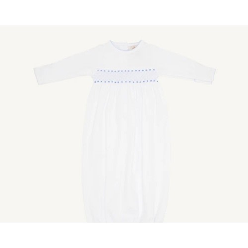 Sweetly Smocked Greeting Gown - Worth Avenue White with Buckhead Blue