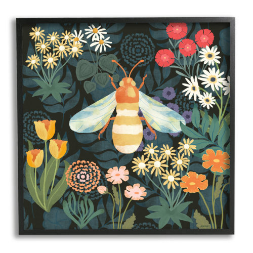 Stupell Industries Bumble Bee Garden Pattern Framed by Jennifer Brinley rep. Levison Designs | Wayfair