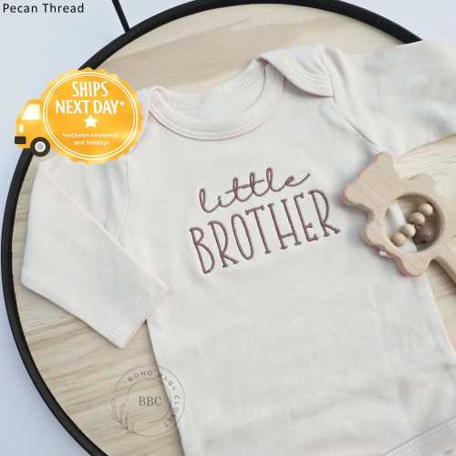 Embroidered  Little Brother Onesie® brand. Pregnancy Baby Announcement to Husband, Family, Baby Bodysuit, Natural Baby Onesie® Siblings 818