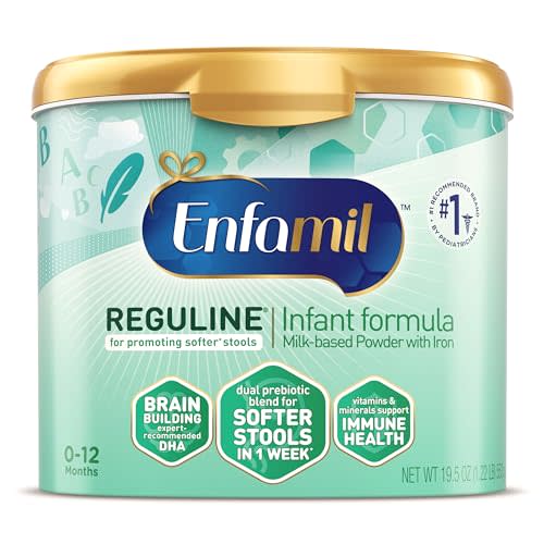 Enfamil Reguline Baby Formula, Milk-Based Infant Nutrition, Dual Prebiotics for Soft, Comfortable Stools within 1 Week of Use, Omega-3 DHA for Immune Support, Reusable Powder Tub, 19.5 Oz