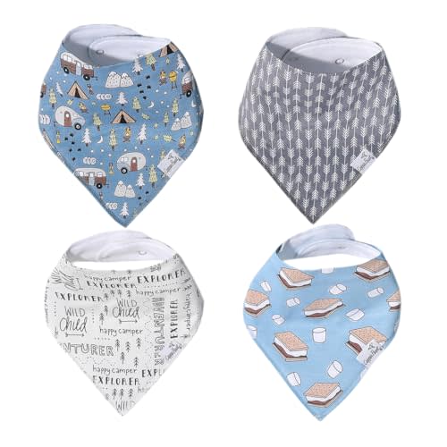 Copper Pearl 4 Pack Soft Cotton Baby Bibs for Drooling and Teething, Absorbent Drool Bibs for Baby Girl and Boy, Adjustable to Fit Newborns to Toddlers, Tons of Styles (Bridger)
