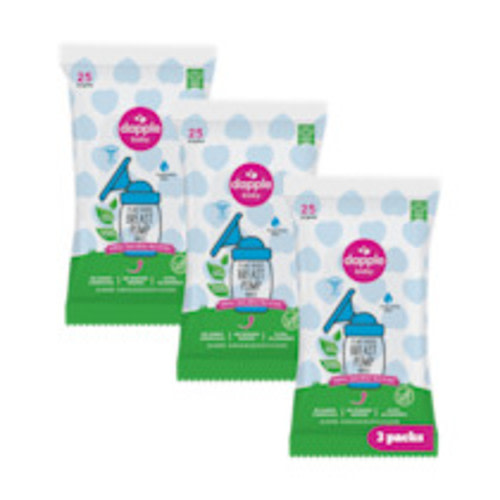 Dapple Breast Pump Cleaning Wipes (3 Pack) - Pink, Fragrance-Free, 25