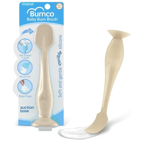 Baby Bum Brush - BPA-Free Diaper Cream Spatula with Suction Cup Base, Soft & Flexible Silicone, Wipe-Clean, Mom-Invented Diaper Bag Essentials (Sand)