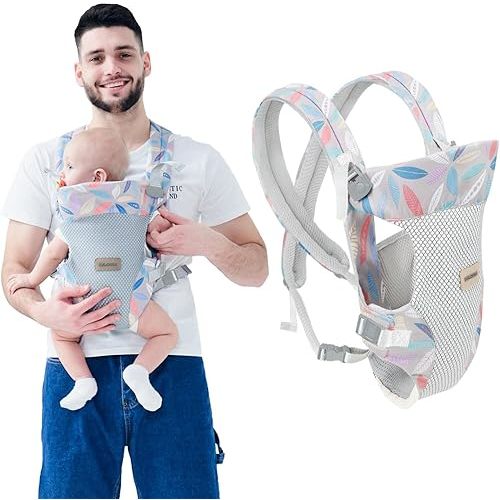 IULONEE Embrace - Portabebés acogedor 4 en 1, soporte ergonómico ajustable, portátil, convertible, mochila delantera y trasera, para bebés y bebés, niñas y niños de 7 a 45 libras (azul)