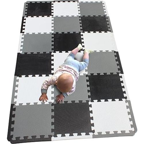 MQIAOHAM® 18 Pieces + 18 Edges Puzzle Play Mats, Soft Baby Play Mat, Kids Interlocking Foam Floor Tiles, Toddlers Carpet Playmats XZ301018-101104112