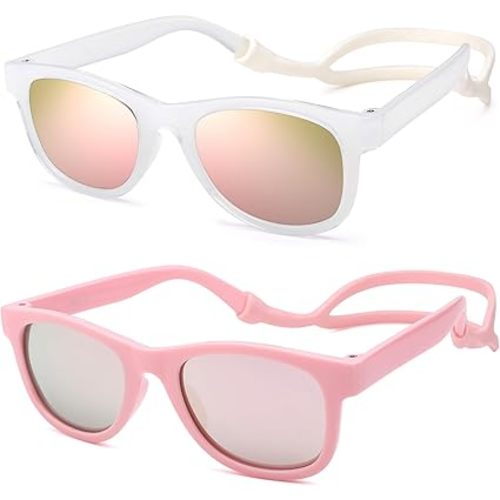 Hycredi Flexible Bendable Baby Polarized Sunglasses with Strap for Newborn Infant Boys Girls Age 0-18 Months