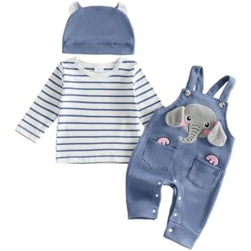 Mtsebmves Newborn Baby Boy Clothes Bodysuit Top Animal Suspender Pants Hat